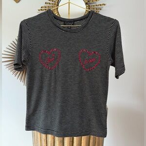 Topshop - Blue Striped Embroidered Top